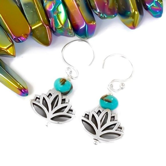 Lotus Flower Earrings 925 Sterling Silver - Picture 5 of 9